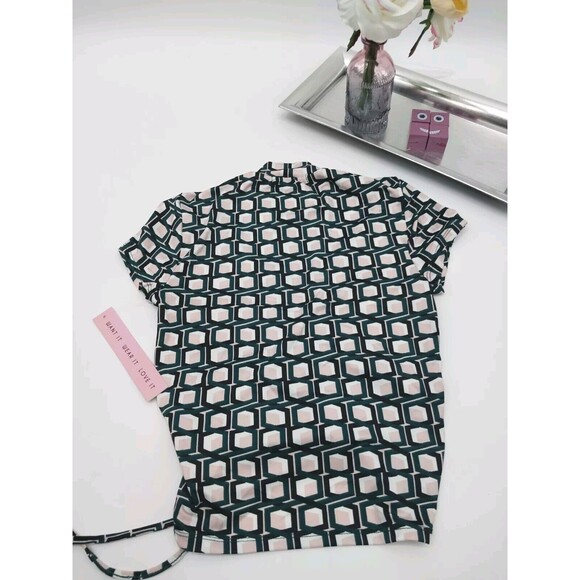 Crave Fame Junior Women Shirt Ruched Top Plaid Short Sleeve Green/Pink Sz XS New - Picture 12 of 12